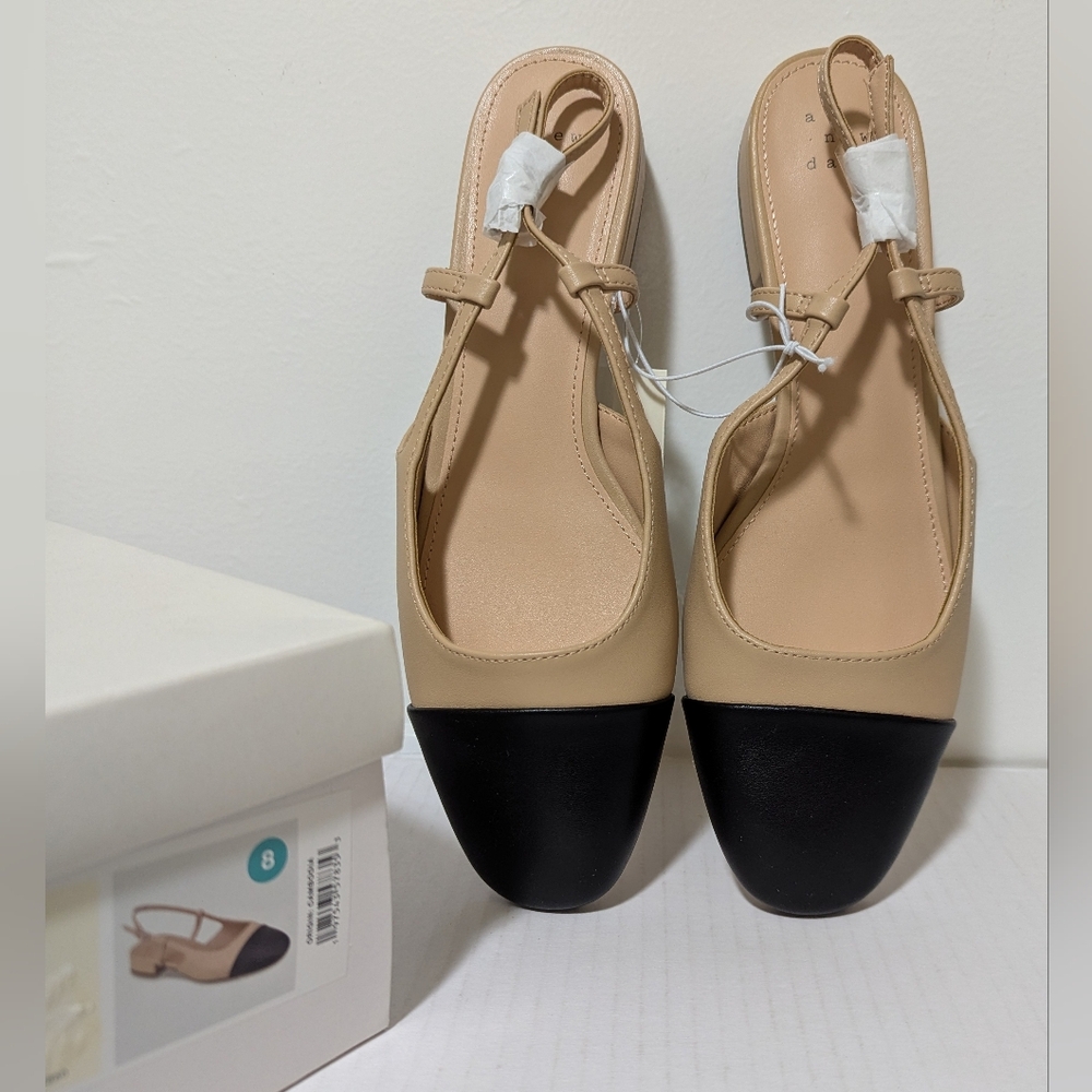 SZ 8 A New Day Women's "Maxine" Slingback Ballet Flats -Tan & Black Colorway